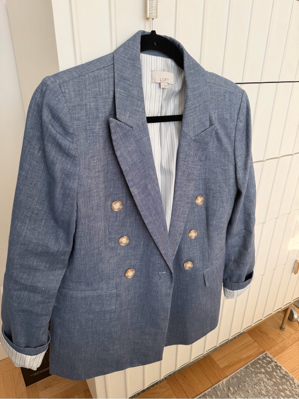 LOFT Blue Double-Breasted Denim/Linen Blend Blazer